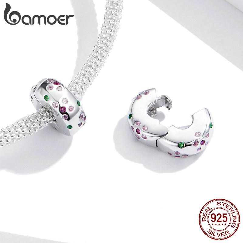 BAMOER Original Design 925 Sterling Silver Minimalist Clip Charm Stopped Bead Fit for Original Silver Bracelet