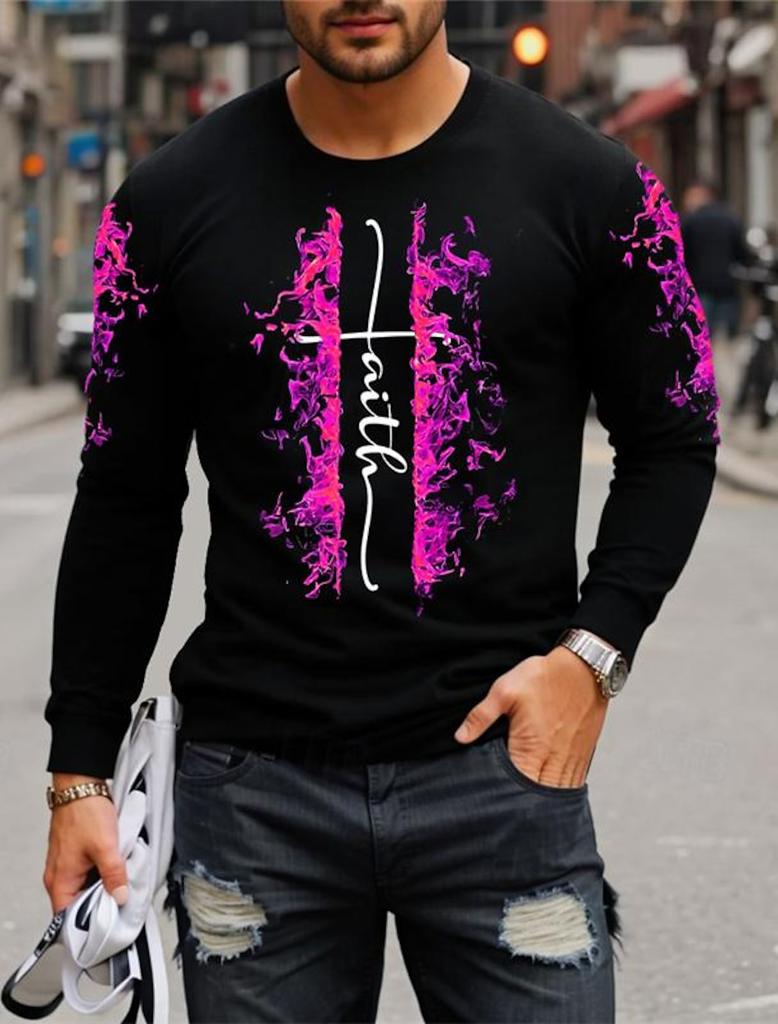 3D Printed Flame Scratch Pattern 3D Printed Autumn Men's Crew Neck T-Shirt Casual Long Sleeve Oversized Pullover Fashion Tops