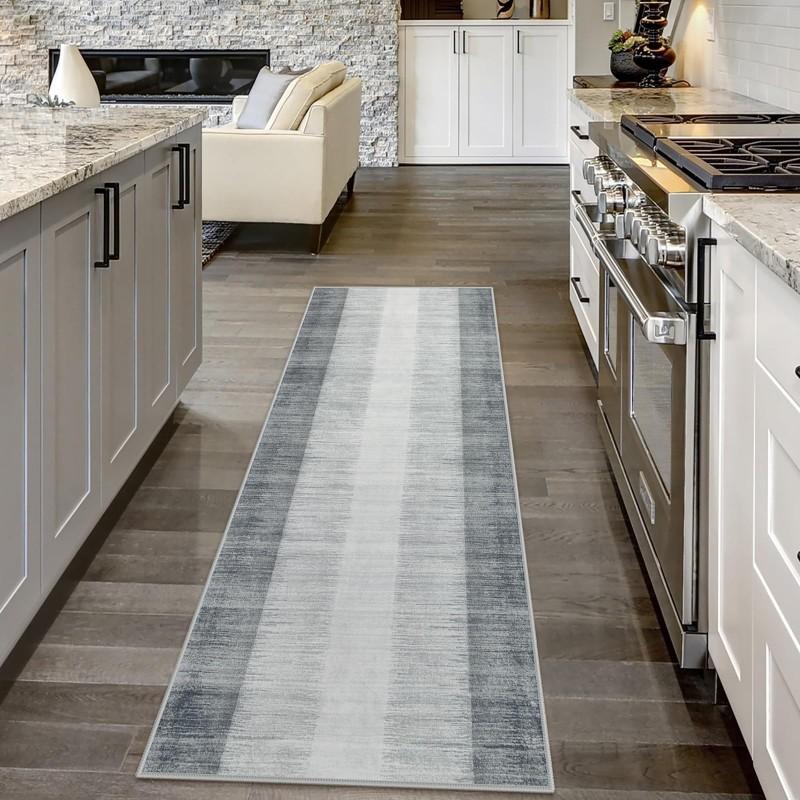 Tapis de couloir nordique motif rayures dégradé bleu blanc Tapis antidérapant pour couloir cuisine entrée Tapis de sol pour la maison 50X150