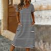 Damen Kurzarm Print Midi Kleid Rundhalsausschnitt Lockerer Schnitt Sommer Freizeitkleid mit Taschen für den täglichen Gebrauch