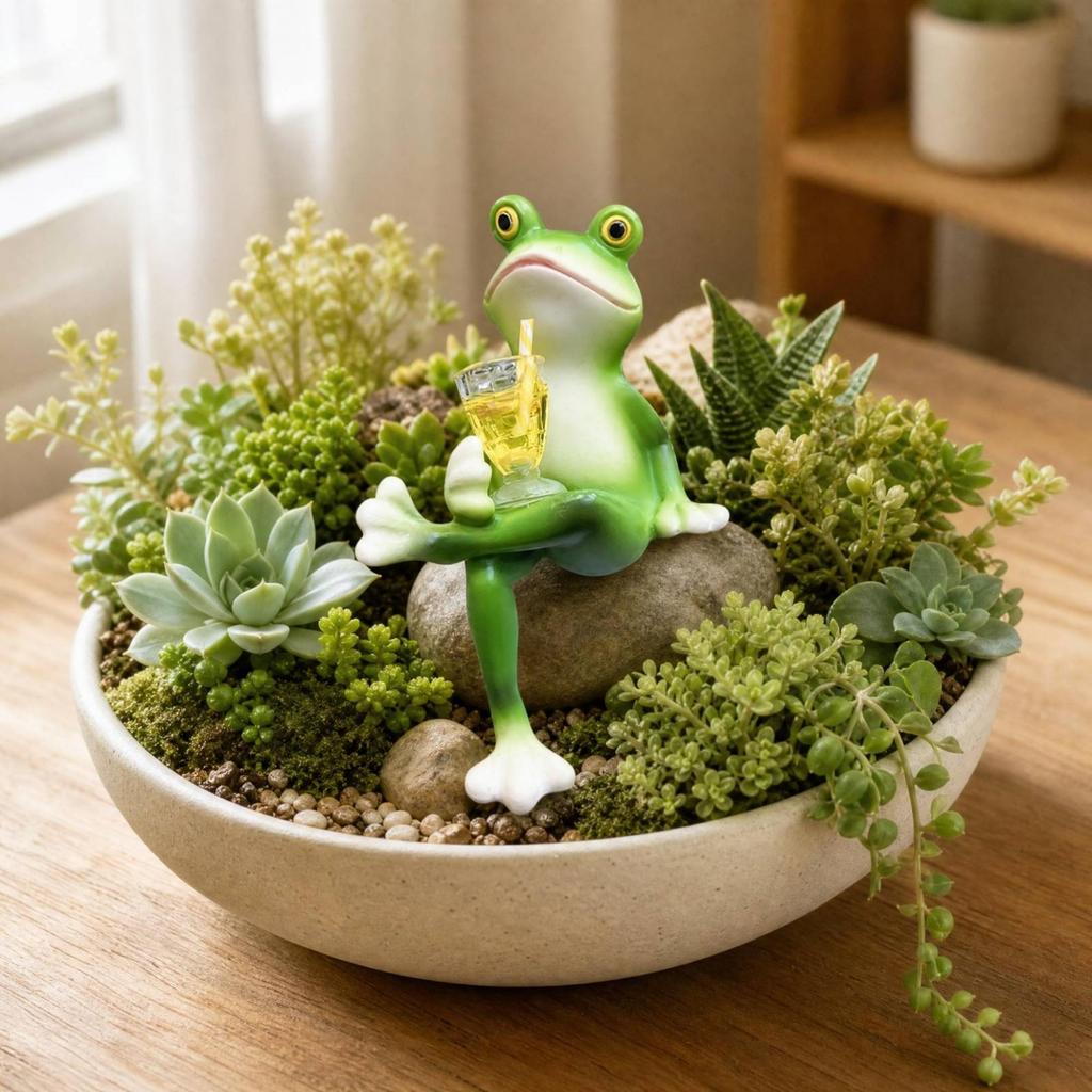 Decorative Cartoon Frog Ornament Animal-Themed Resin Figurine Colorful
