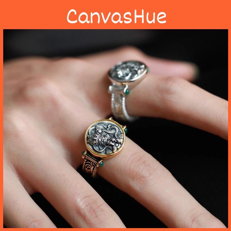 Adjustable Eyecatching Green Zircon Copper Ring With Unique Tibetan Design Floral