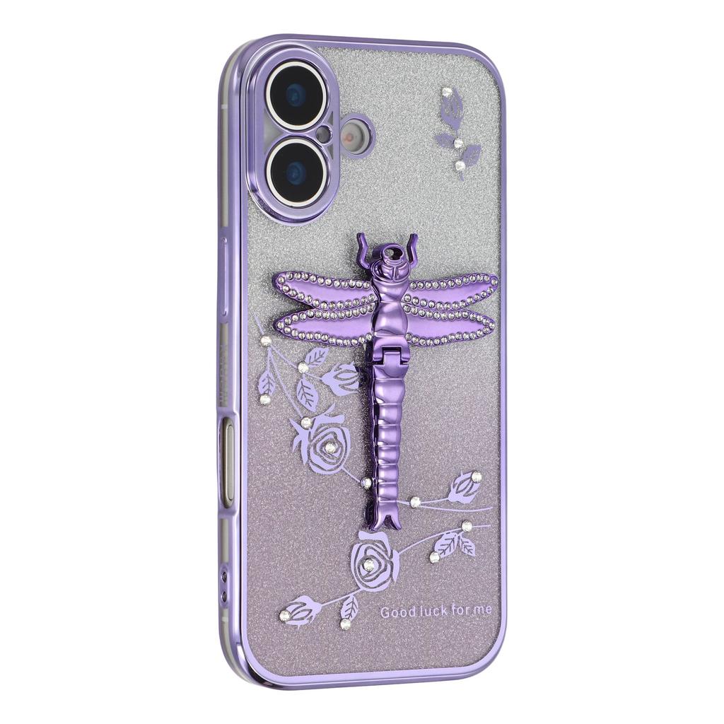 KADEM For iPhone 17 Case Dragonfly Kickstand TPU Flowers Glitter Phone Cover