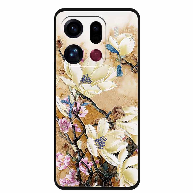 3D Flowers Case For Oppo Find X9 Pro 5G Case Emboss Relief Floral Black Silicone Soft Back Cover For Oppo Find X9 Pro Case Funda