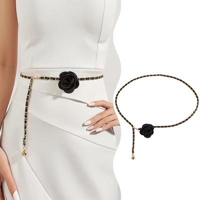 Fashion Elegant Flower Waist Chain Adjustable Metal Thin Belts For Women Girls High Quality Luxury Dress Pant Decoration Belt