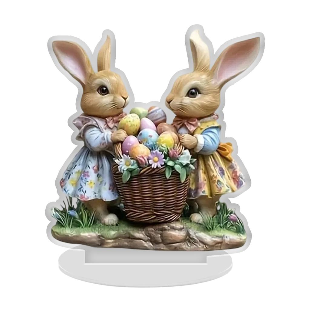 Velikonoční stolní dekorace, Víceúrovňový zajíček na podnosu, Velikonoční zajíčci (značky/označení), Velikonoční veselé středové ozdoby, Barevní akryloví zajíčci.