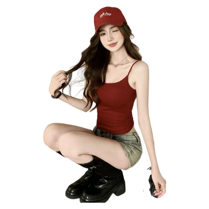 LangSha Red Spaghetti Strap Women's New Padded Sexy Sleeveless Tank Top Outerwear
