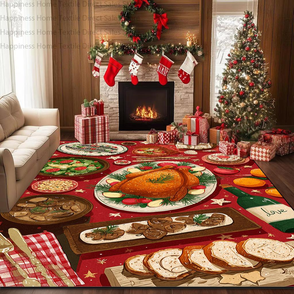 Red Christmas Living Room Home Decoration Carpets Antiskid Washable Bedroom Gift Area Rug Soft Plush Parlor Xmas Tree Luxury Mat
