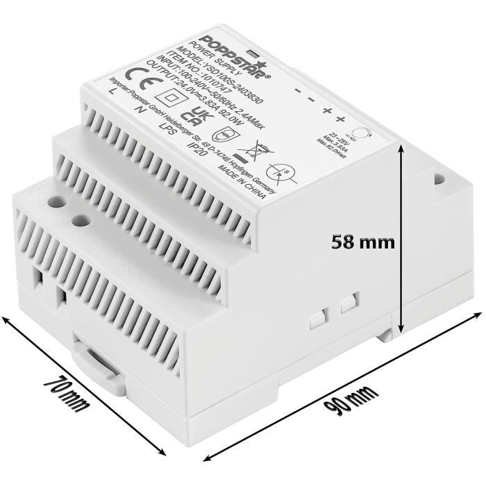 Transformateur - poppstar - 24v - 92w - 3,83a - rail din