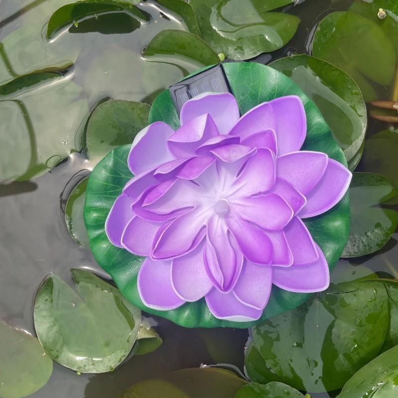 LED Solar Lamp Simulation Lotus Outdoor Waterproof Pond Floating Decoration Light Yard Pond Garden Colorful LED Wishing Lantern