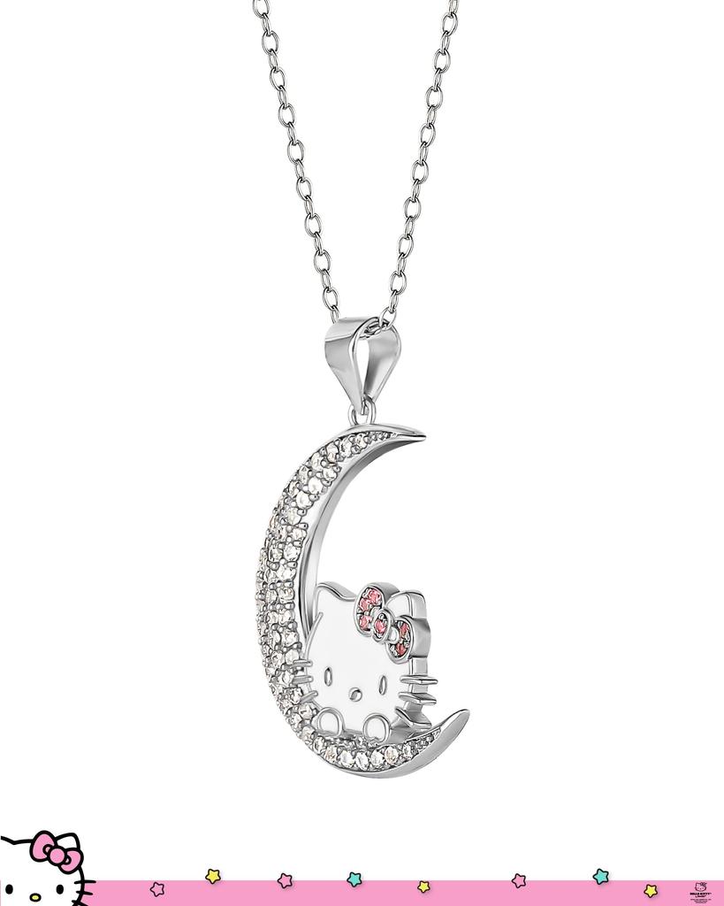 SALLY ROSE Hello Kitty Moon Cubic Zirconia Pendant Necklace Officially Licensed Sterling Silver Hello Kitty Necklace for Sterling Cubic Zirconia 18"