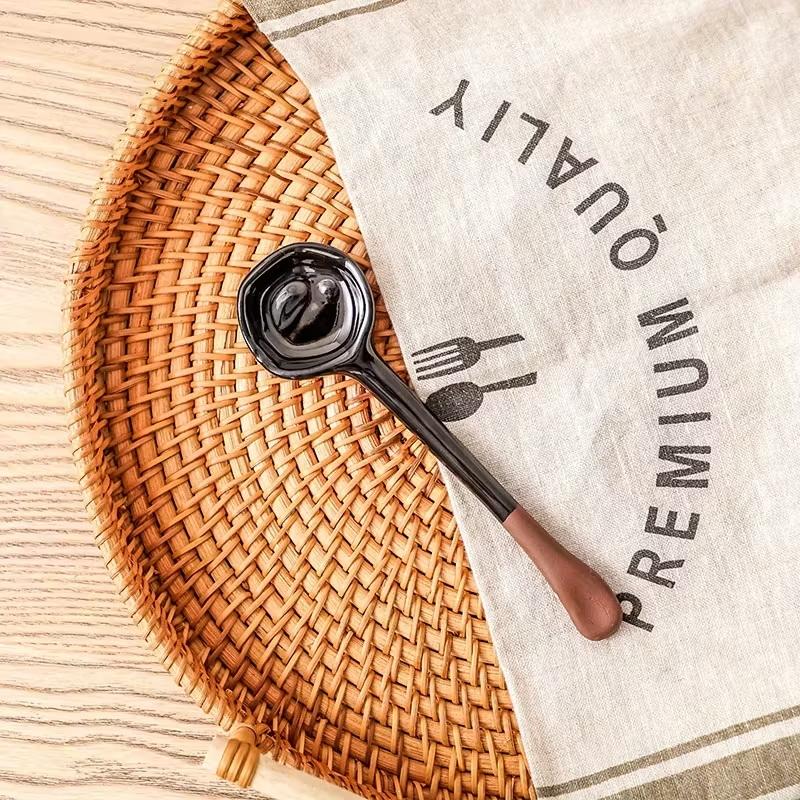 Long Handle Crooked Spoon Cute Exquisite Stoneware Retro Afternoon Tea Coffee Stirring Spoon High Value Handmade Spoon Spoon