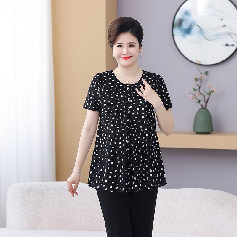 Mom's Short Sleeve Middle-aged and Elderly Summer New Style Plus Size T-shirt Oversized Top Loose Versatile Blouse