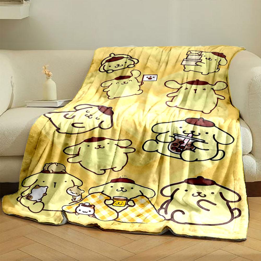 Cute yellow dog characters with berets in playful and cozy activities. for all seasons blanket lunch break throw gift