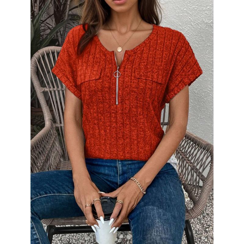 YYFS Women's Fashion Casual Summer Spring Solid Color Print Short Sleeve V-Neck Blouses & Shirts