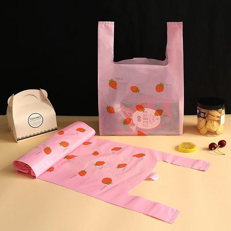 50Pcs Hand-carrying Shopping Packaging Bag Wedding Birthday Party Candy Gift Vest Bags Cute Fruit Packaging Bag Festive Supplies