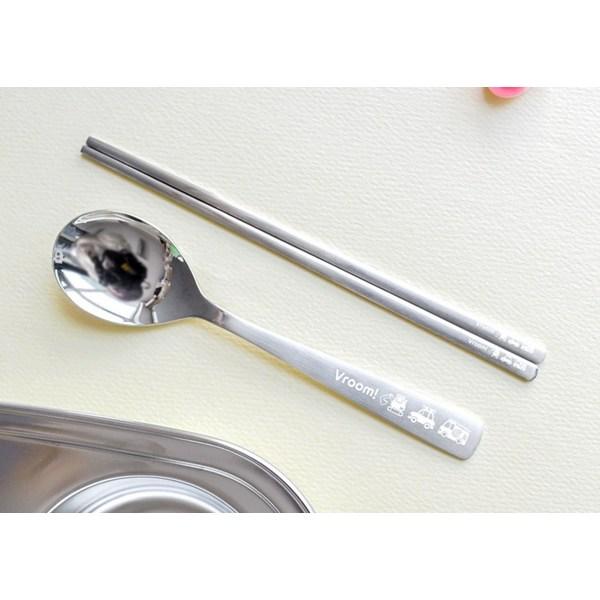 2 Sets of Baby Vroom Vroom Stainless Steel Basic Cutlery, Spoon + Fork, Korean Popular Tableware