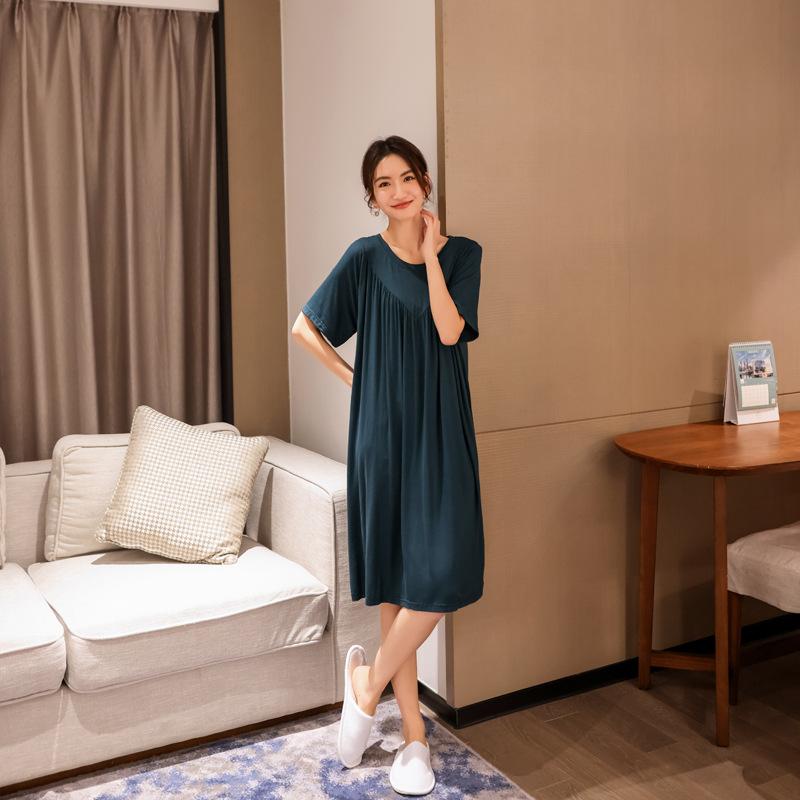 V-shaped pleated thin home long skirt Nightwear Modal nightgown Summer Dress Casual Loose Nightdress Female Sleepshirt