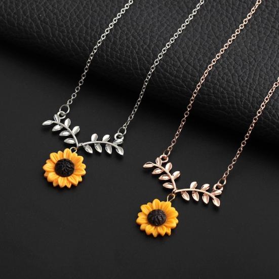 Ensemble de bijoux pour femmes, joli pendentif feuilles de tournesol, clous d'oreilles, boucles d'oreilles, collier, cadeau