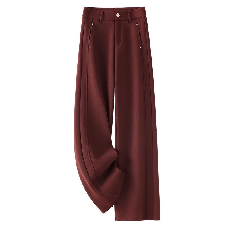 Women's Khaki High-Waisted Wool Wide-Leg Trousers - New 2024 Autumn/Winter Collection