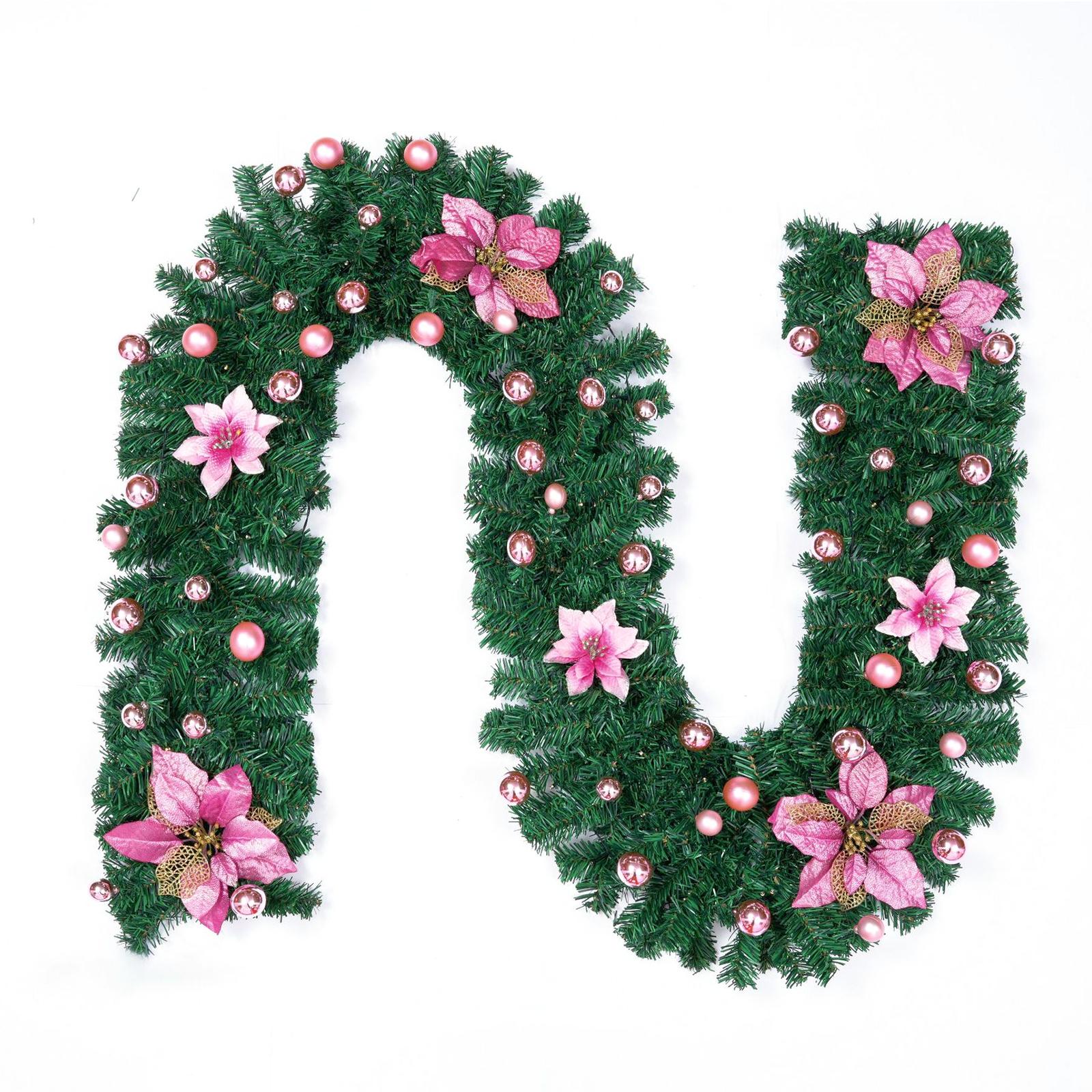 

2.7M Christmas Decoration Rattan Christmas Garland Wreath for Mantel Stairs Home Indoor Outdoor Decor рожевий