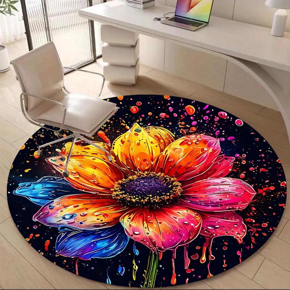 1 Stück Blume Blüte Büro Runder Teppich, Innenmatte Geeignet Für Büro, Unter Bürostühlen Schlafzimmer Wohnzimmer Heimdekoration, Raum Deko D070