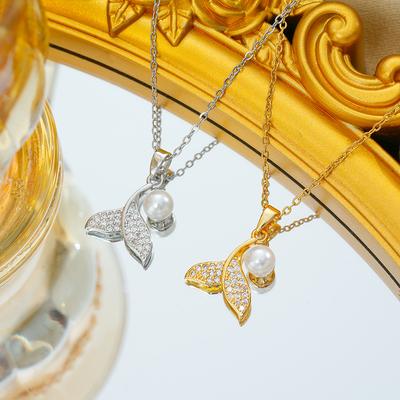 New Mermaid Tears Pearl Micro Inlaid Necklace Pendant Simple Light Luxury Collarbone Chain Women