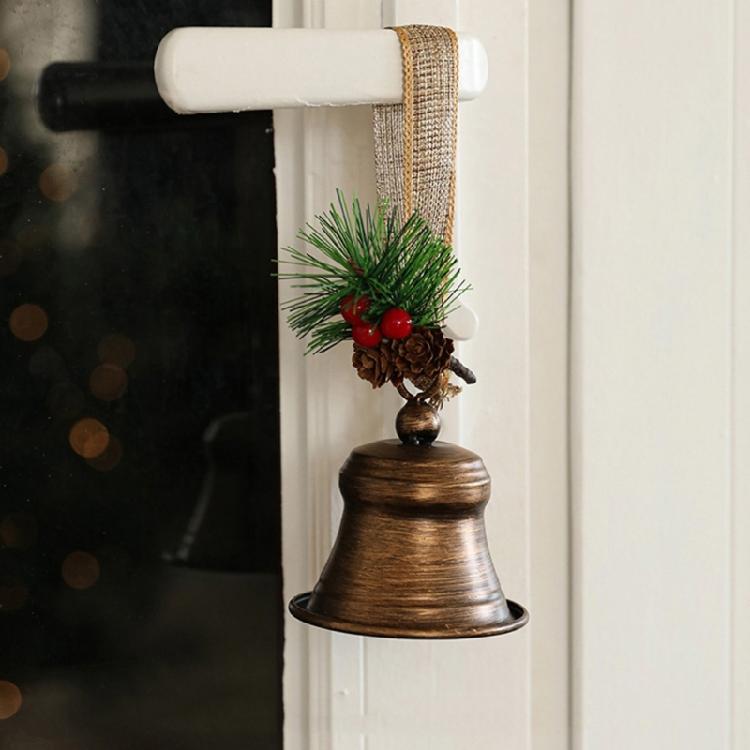 Christmas Bells Decors with Hanging Rope Pine Cone Bowknot Vintage Metal Bells for Tree Wreath Door Wall Decorations