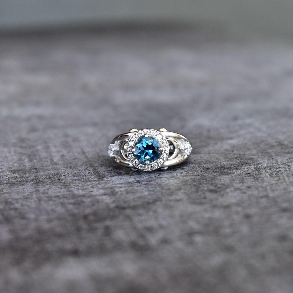 Genuine London Blue Topaz Round Cut Vintage inspired Ring , Topaz Engagement & Wedding Ring, Sterling Silver Ring Anniversary Ring