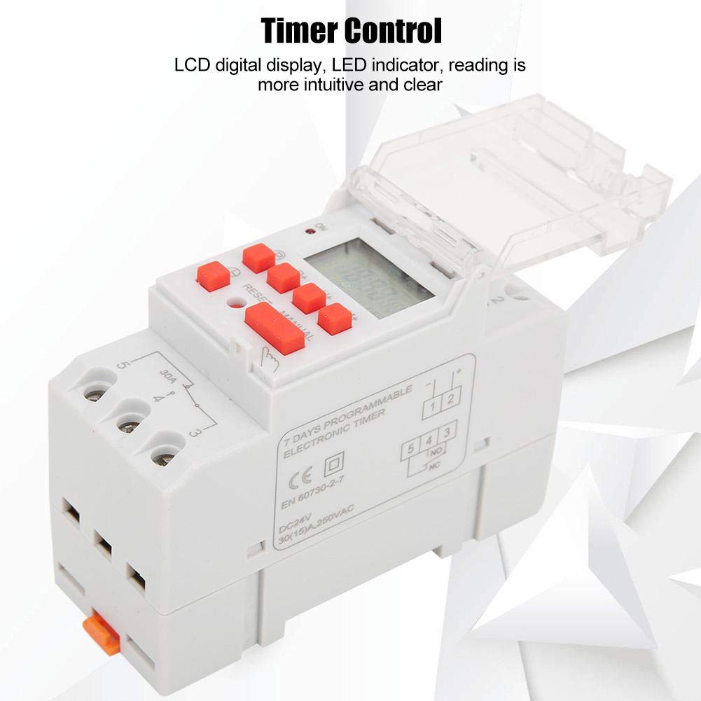 Digital Timer Programmable Timer Relay, DC 24V 30A Weekly 1224 Hours Timer Switch, LCD On-Off Control Programmable Time Relay, OnOff Digital Timer