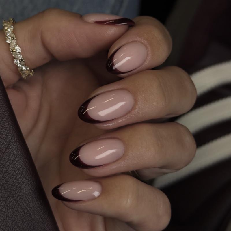 Red-Edged French Wine Press-On Nails: Trendy Red Nail Art Tips
