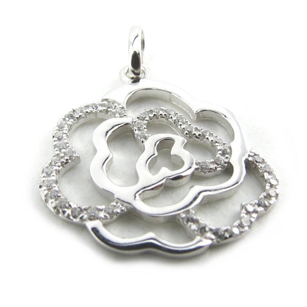 Les Trésors De Lily [N0314] - Ασημένιο Κρεμαστό 'Rosa Romantica' λευκό