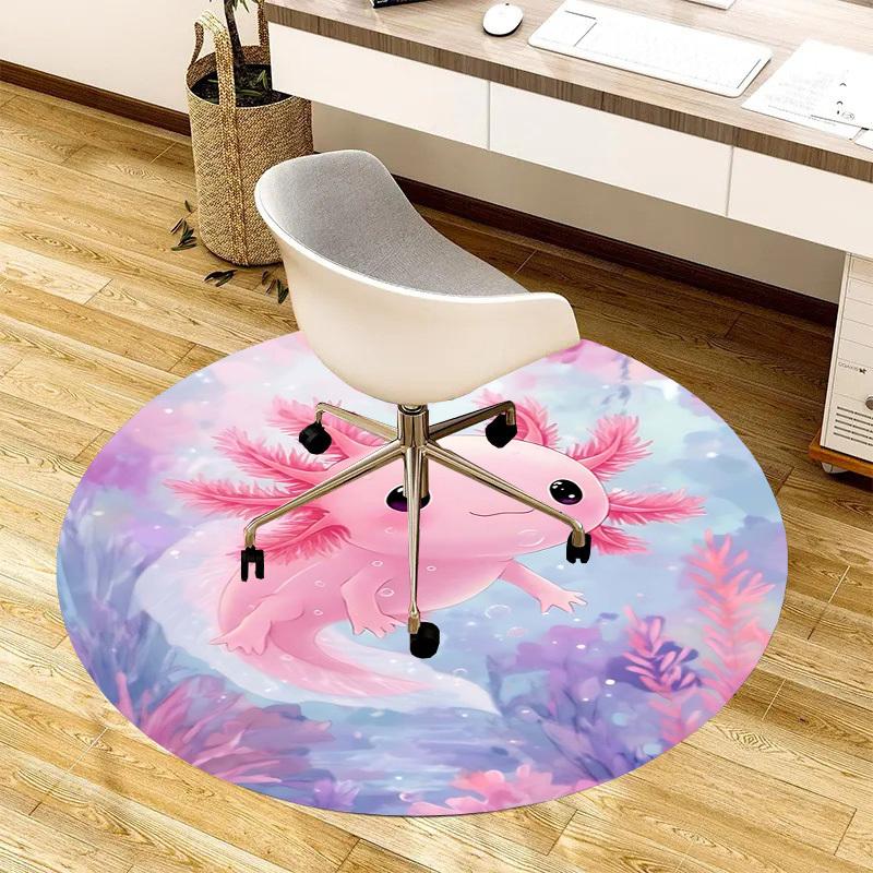 1PC Axolotl Ocean Non-Slip Floor Round Carpet, Office, Family, Bedroom, Large Area Rug Indoor Rugs, Durable Polyester-Z0413