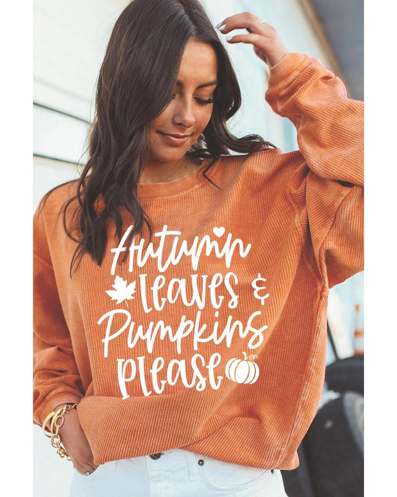 Azura Exchange Orange Autumn Leaves Pumpkins Please Ribbed Oversized Sweatshirt