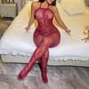 Sexy Seduction Lingerie Burgundy Suspender Hollow Net Jacket Open One-piece