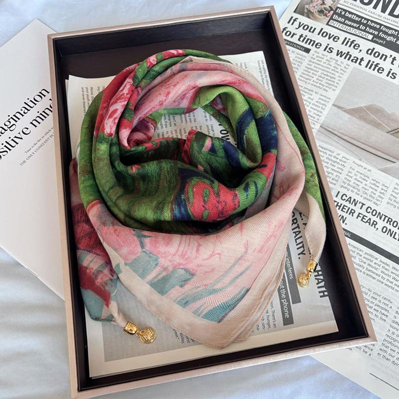 1PC Neck Scarf Versatile Painted Pattern Gift Silk Scarf High-End Magnetic Closure Elegant Accessories French Style Multi-Color