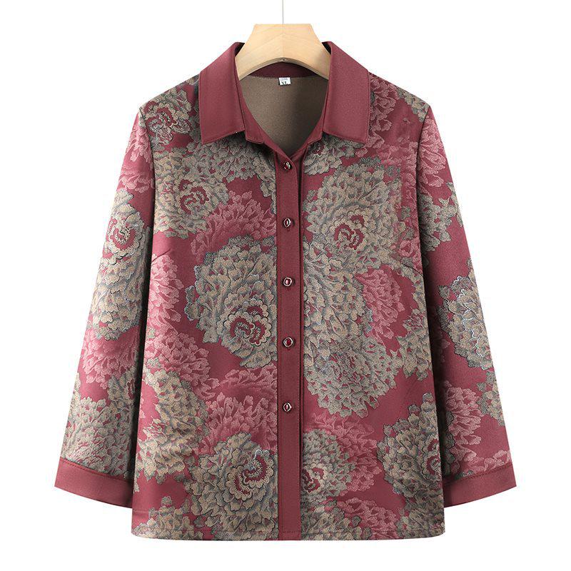 

2026 New Style Casual Long-Sleeved Lapel Cardigan for Middle-Aged and Elderly Women XL (for 42-52 kg)