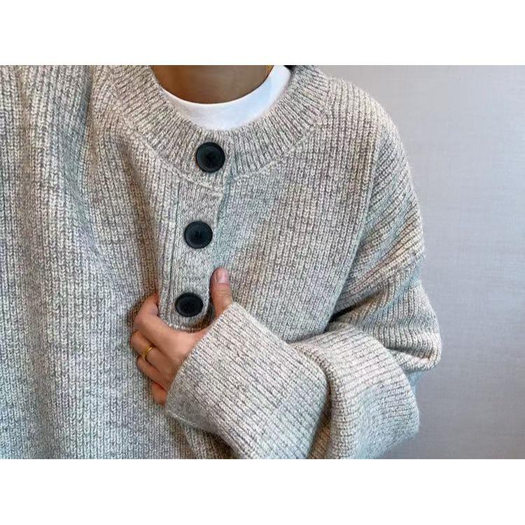 Men's Retro Henley Collar Knit Sweater - High-End Autumn/Winter Style