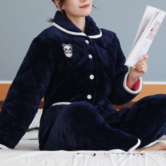 Süße warme wattierte Baumwolle kann draußen getragen werden dreilagiger Pyjama Damen Winter Loungewear verdickt saisonal große Größe