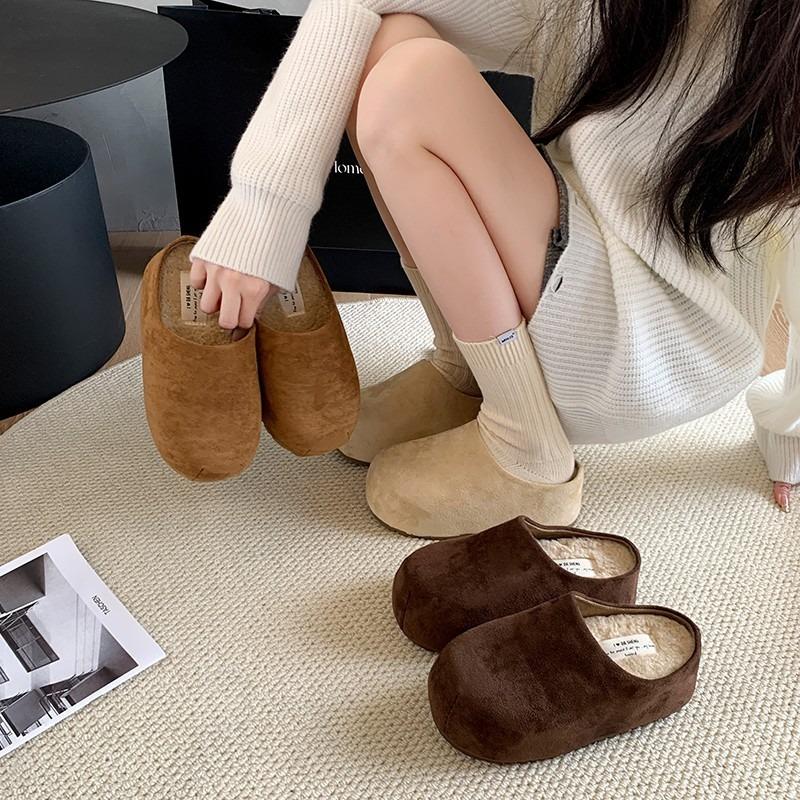 Thick bottom inner height increase women's outer wear autumn and winter new retro bag head half drag velvet