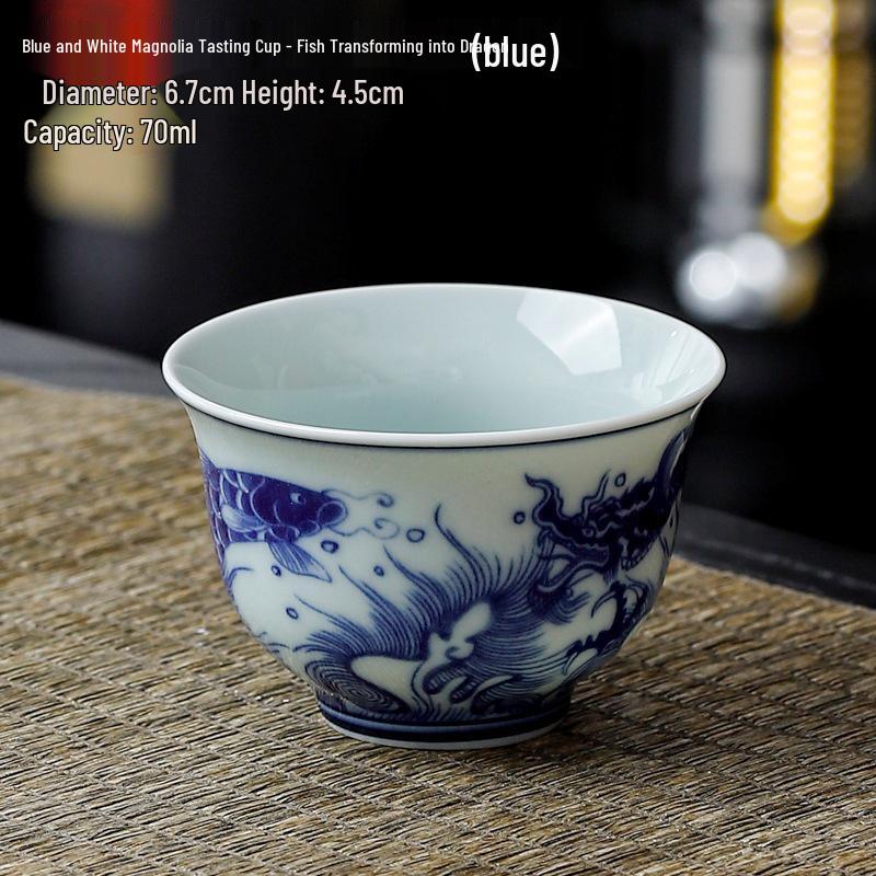 Dehua Ceramics Retro Blue & White Kung Fu Tea Cup - Exquisite Small Scent Tasting Cup for Guests