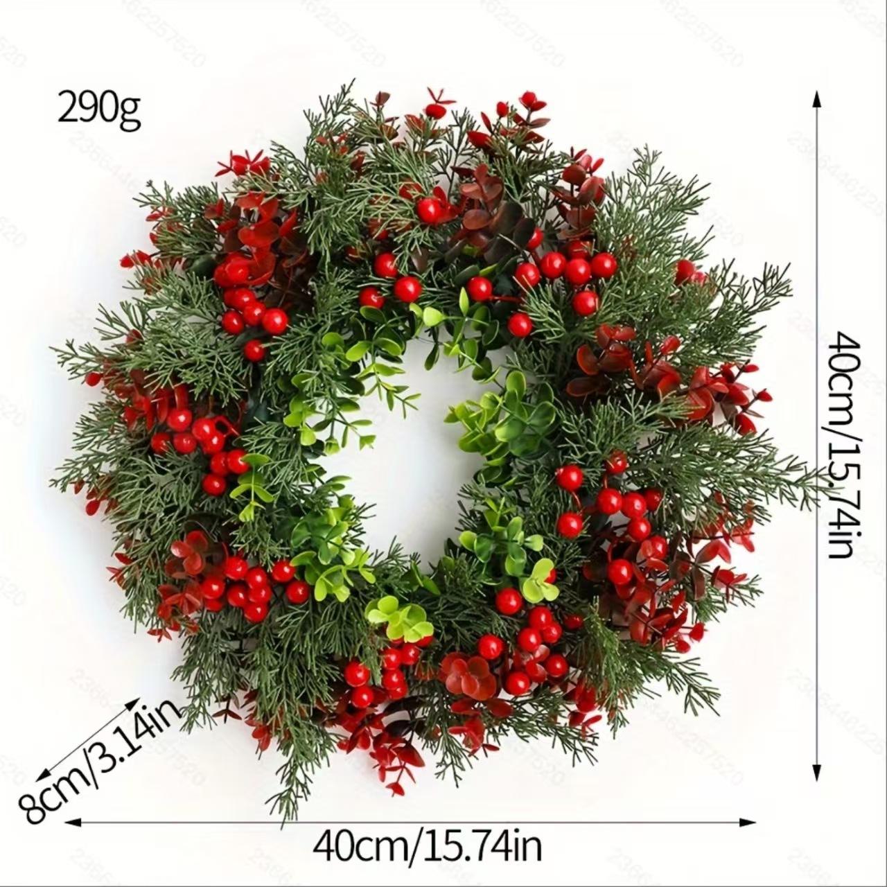 

Американское Рождественское Украшение Большой Венок из Эвкалипта Имитация Красных Ягод Рождественский Венок Подвесной на Дверь Оконный Реквизит