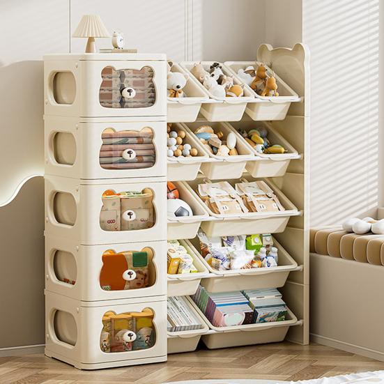 Toy Storage Organizer Toy Storage Boxes with Multi-Box Shelf Nursery Storage Bins And Bookshelf with Hook for Kids Bedroom Playroom