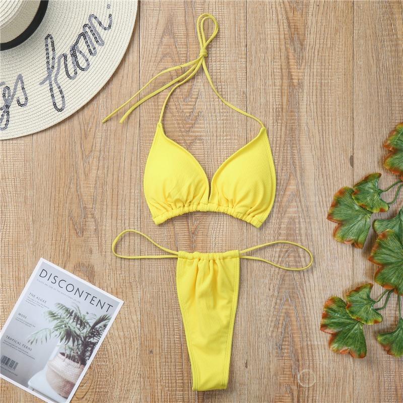 Damen S Einfarbiges Dreieckskörbchen Bikini-Badeanzug-Set