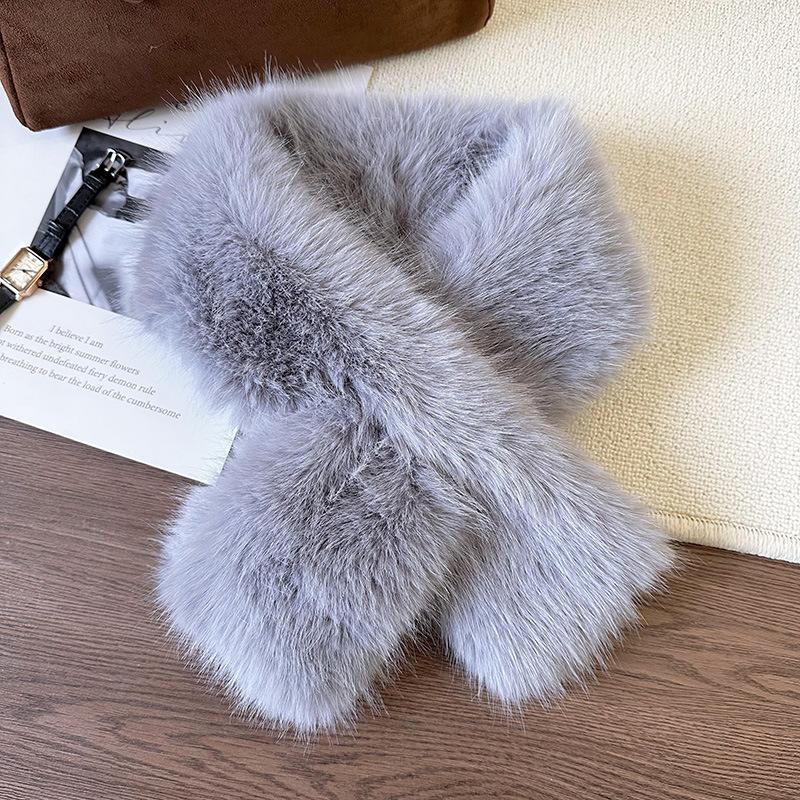 New Imitation Rex Rabbit Hair Cross Neck Cover Scarf Autumn and Winter Versatile Thickened Warm Couple Student Neck Scarf