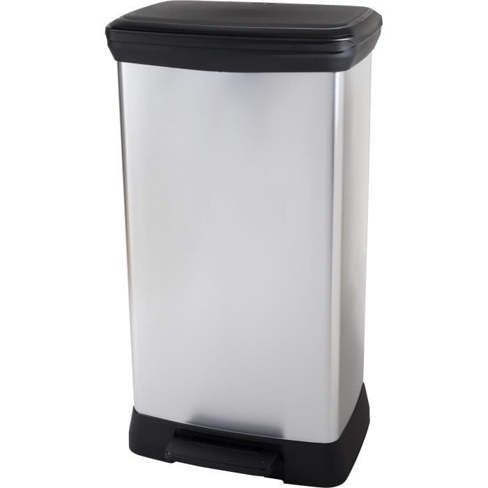 Duo Rectangle Trash Can - DECO BIN - CURVER - 46L (23+23L) - Double Compartment - 39 X 29 X 72 Cm - Metallic Gray