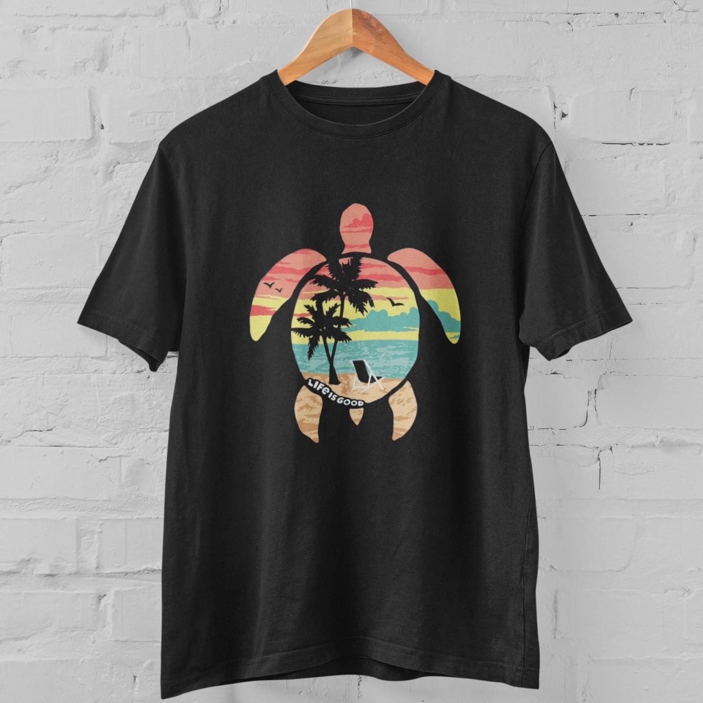 Sea Turtle Beach Shirt Tropical Ocean Sunset Turtle Graphic Tee 100% Cotton S