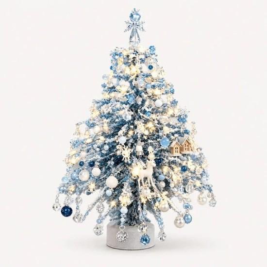 Mini Tabletop DIY Beaded Christmas Tree Craft Kit, Handmade Glass Bead Holiday Decor with Light String