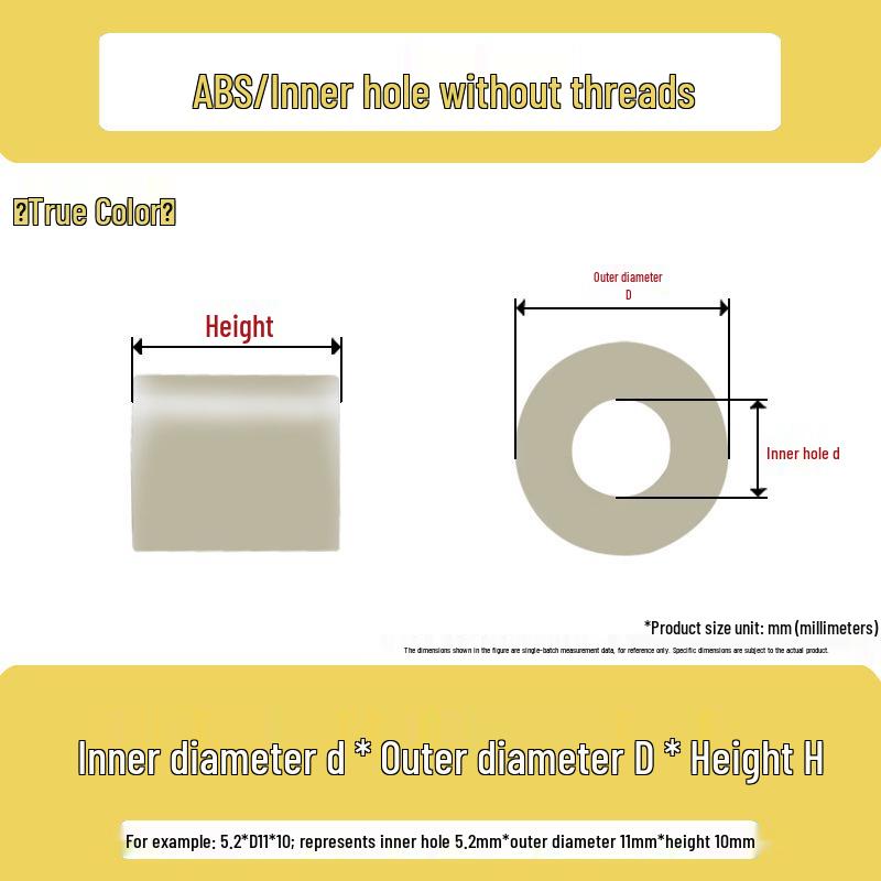 ABS Insulating Hollow Washer Spacer - White, Flat, Sleeve Style, Sizes: M3 to M10