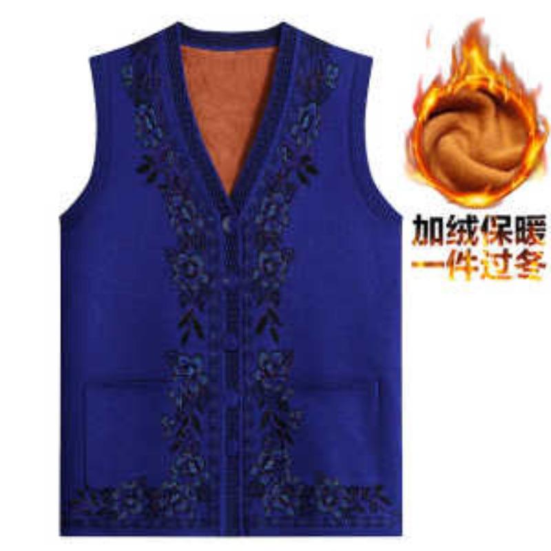 

Одежда для осени и зимы среднего возраста, плюс бархатный зажим для лошади, женский теплый жилет, костюм для мамы, утолщенный свитер, вязаный кардиган XL небесно-голубой